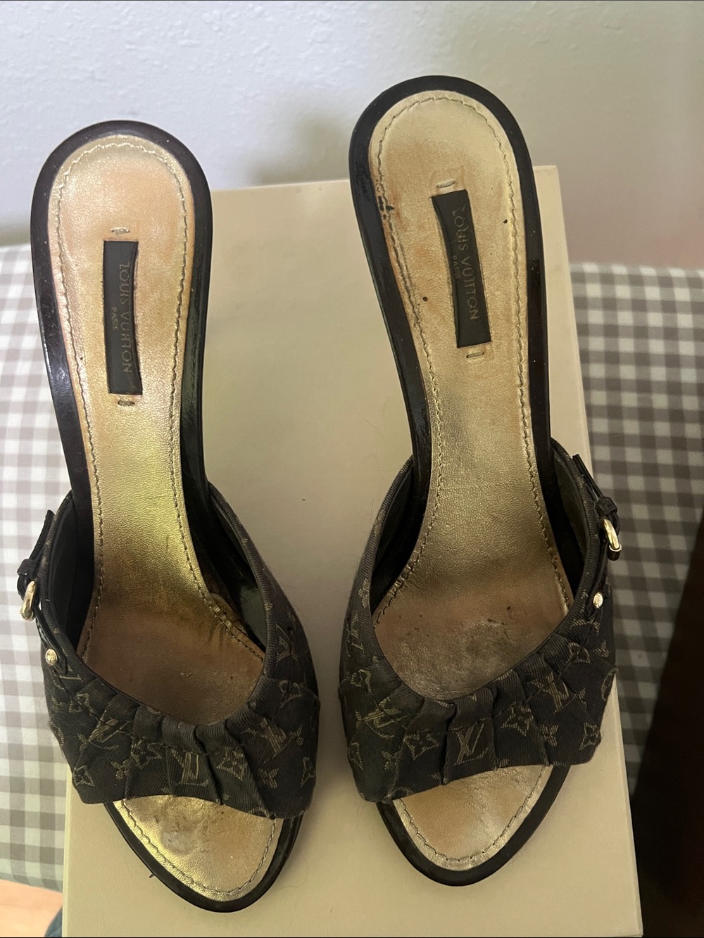 Louis Vuitton Monogram Canvas Mule Heels Size 39 | Peep Toe Kitten Heel - Picture 5 of 9